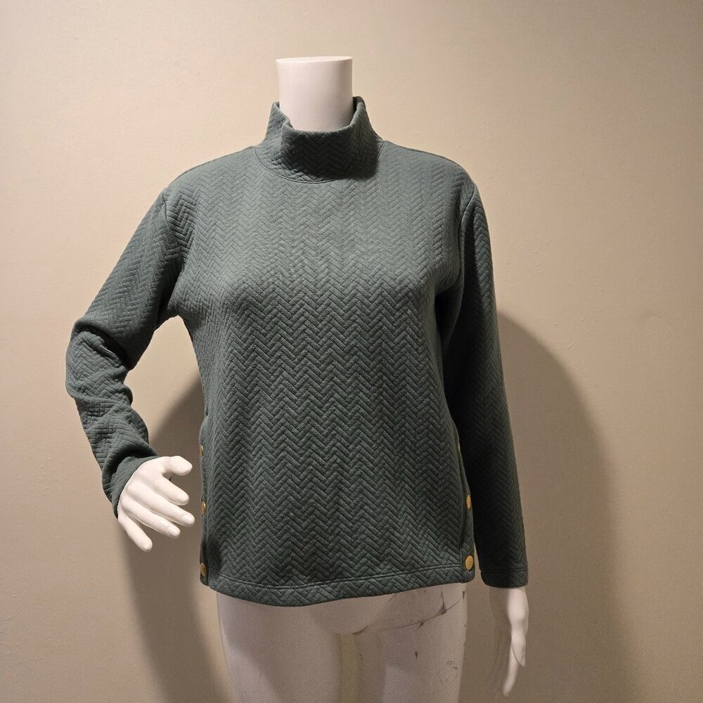 J Crew Herringbone Mockneck Sweatshirt Green XXS